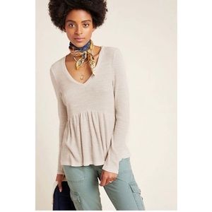 Anthropologie T.la V-neck Jill peplum Knit Top In Oatmeal